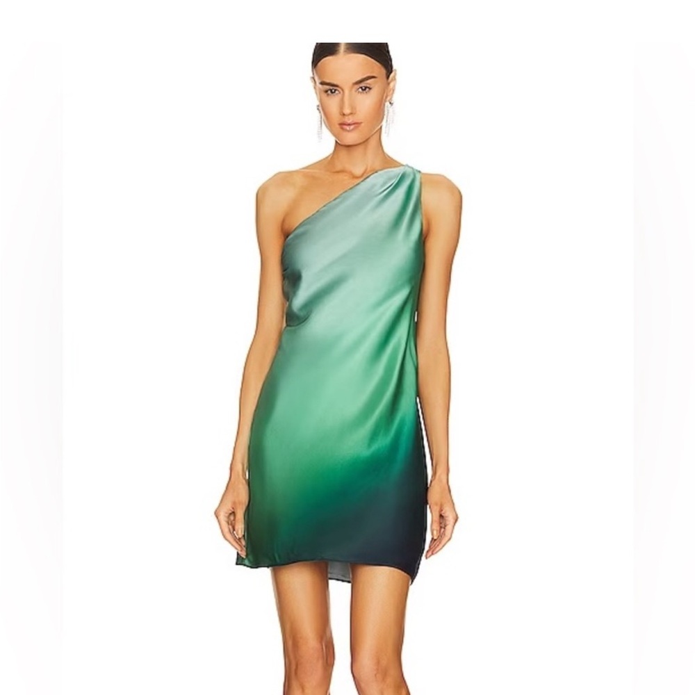 Cami NYC Green Ombre One-Shoulder Mini Dress